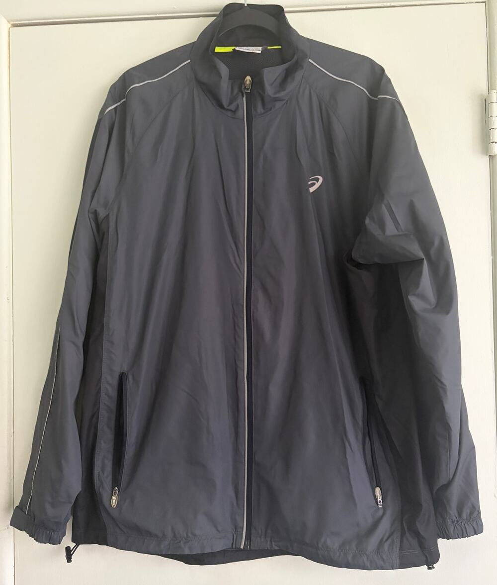 ASICS Mens XL Full Zip Running Windbreaker Jacket Gray Mesh Lined Reflective